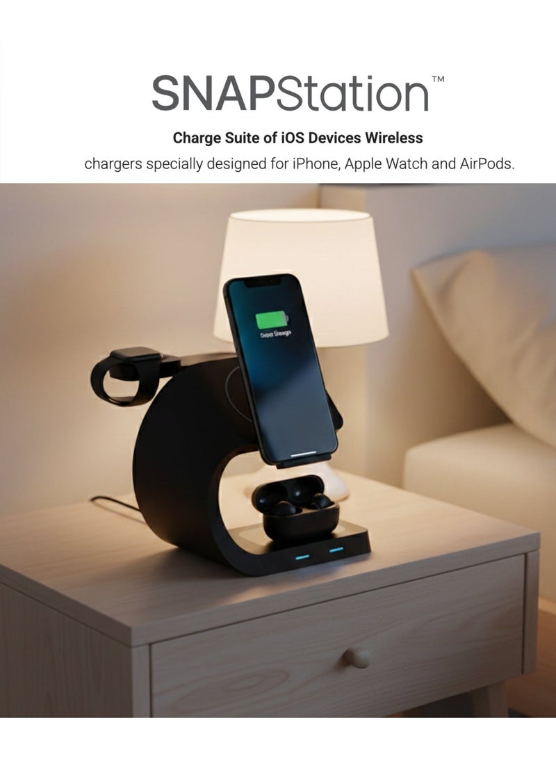 MICRODIA [[Microdia]] SNAPStation Curve Mini 23W 4-in-1 Magnetic Wireless Charging Station w/HUB, Black - Image 4